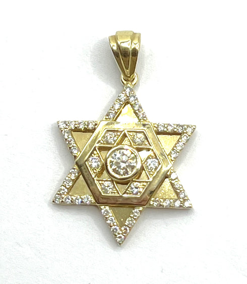 14K Gold and Diamond Star of David with Central Hexagon Necklace